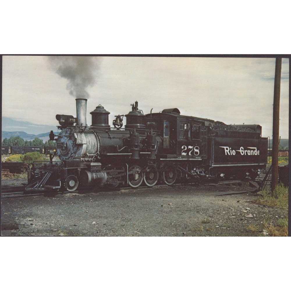 D&RGW No. 278 Narrow Gauge Steam Locomotive Postcard Gunnison CO 1951 Kindig